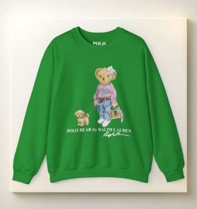 Cute Polo Bear Girl Walking Puppy Sweatshirt Irish Green
