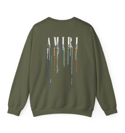 Amiri Paint Drip Miltary Green Sweatshirt - Size Usa