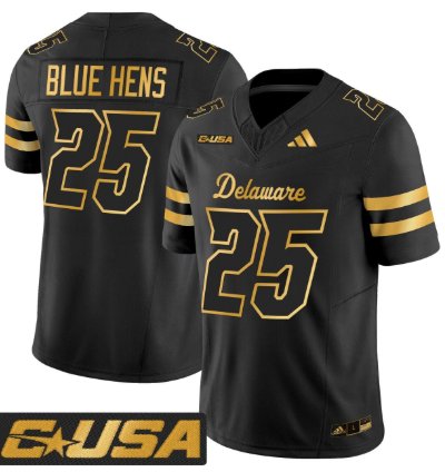 Blue Hens Jersey 25 Delaware Blue Hens 2025 Gold Vapor Stitched Black Gold