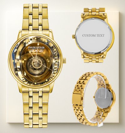 Mazda Rx8 Rotary Engine Skeleton Watch Gold Stainless Steel