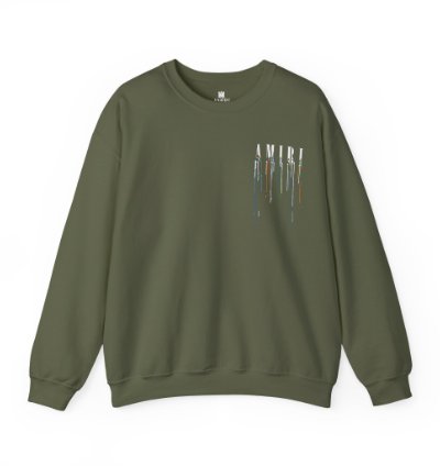 Amiri Paint Drip Miltary Green Sweatshirt - Size Usa