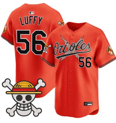 Luffy Jersey 56 Baltimore Orioles One Piece Premier Stitched Orange