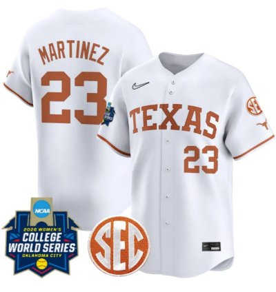 Viviana Martinez Jersey 23 Texas Softball 2026 World Series Stitched White