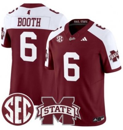 Davon Booth 6 Mississippi State Bulldogs Football Jersey Dark Mode Vapor Patch All Stitched