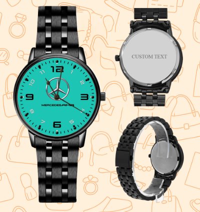 Mercedes Amg Turquoise Watch Black Stainless Steel Mens Wrist Watch