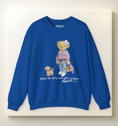 Cute Polo Bear Girl Walking Puppy Sweatshirt Royal Blue
