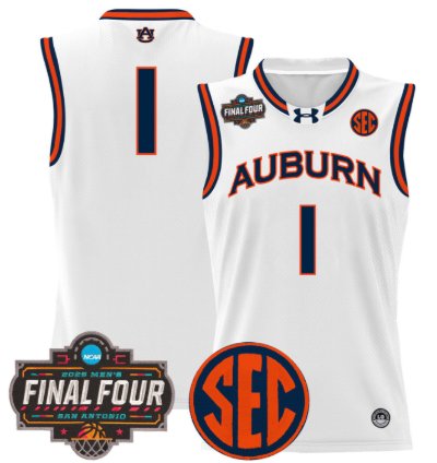 Team Jersey 1 Auburn Tigers 2025 Final Four Patch Basketball Stitched White