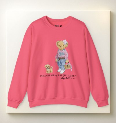 Cute Polo Bear Girl Walking Puppy Sweatshirt Safety Pink