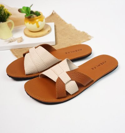 Minimalist Leather Slide Sandals Women Flat Slip-on Sandals