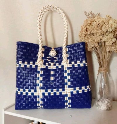 Premium Handwoven Jali Tote Bag Navy