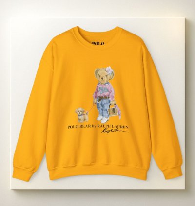 Cute Polo Bear Girl Walking Puppy Sweatshirt Gold