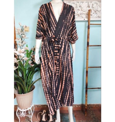 Long Bali Kimono Robe Boho Tie Dye Maxi Kimono With Belt