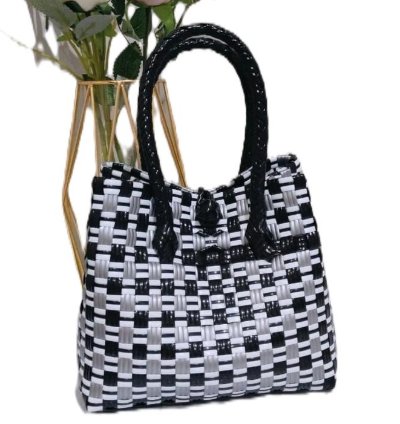 Premium Mini Jali Woven Bag Black White