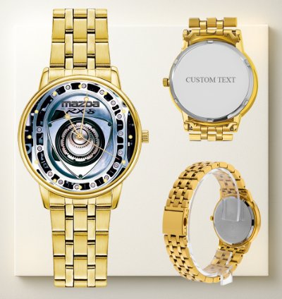 Mazda Rx-8 Rotary Engine Watch Gold Stainless Steel Car Enthusiast Gift
