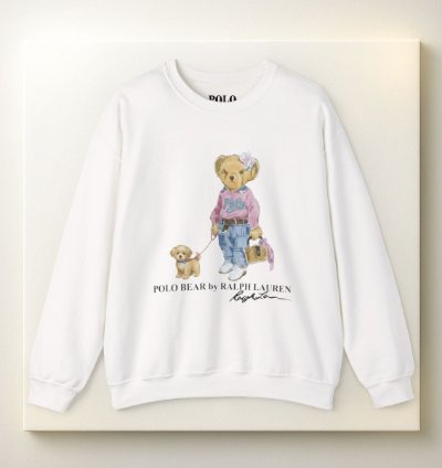 Cute Teddy Bear Girl Walking Puppy Sweatshirt White