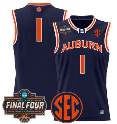 Team Jersey 1 Auburn Tigers 2025 Final Four Patch Basketball Stitched Navy