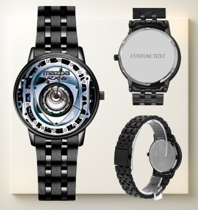 Mazda Rx-8 Rotary Engine Watch Black Stainless Steel Car Enthusiast Gift