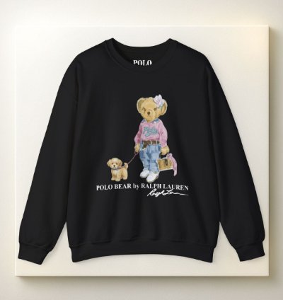 Cute Polo Bear Girl Walking Puppy Sweatshirt Black