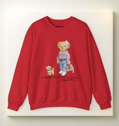 Cute Polo Bear Girl Walking Puppy Sweatshirt Red