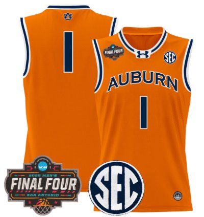 Team Jersey 1 Auburn Tigers 2025 Final Four Patch Basketball Stitched Orange