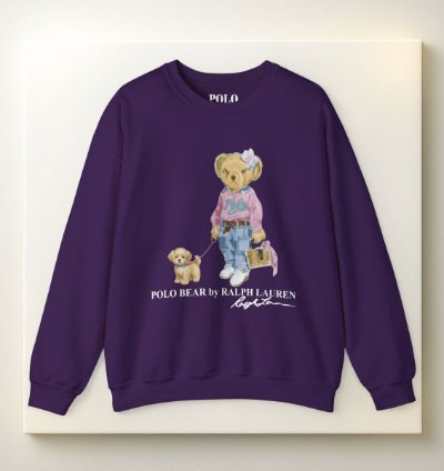 Cute Polo Bear Girl Walking Puppy Sweatshirt Purple