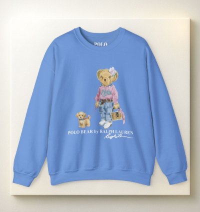Cute Polo Bear Girl Walking Puppy Sweatshirt Carolina Blue