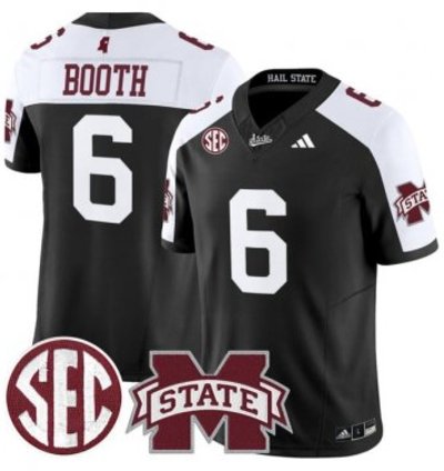 Davon Booth 6 Mississippi State Bulldogs Football Jersey Dark Mode Vapor Patch All Stitched