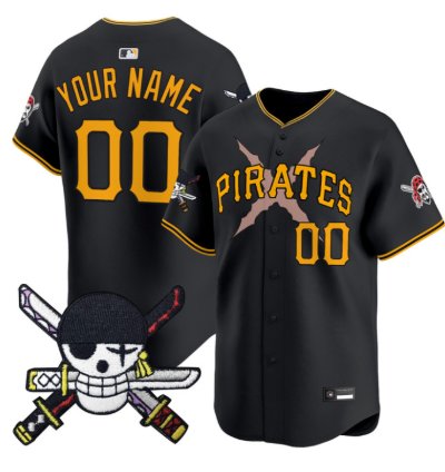 Custom Pittsburgh Pirates Jersey Name Number One Piece Zoro Patch Black