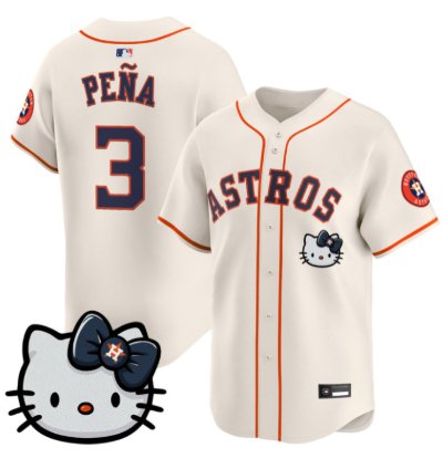 Jeremy Pena Jersey 3 Houston Astros Hello Kitty Premier Stitched Cream