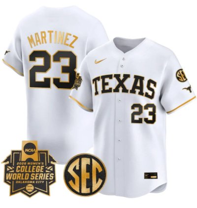 Viviana Martinez Jersey 23 Texas Softball 2026 World Series Stitched White Gold