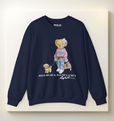 Cute Polo Bear Girl Walking Puppy Sweatshirt Navy