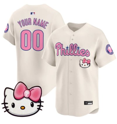 Custom Philadelphia Phillies Jersey Name Number Hello Kitty Stitched Cream
