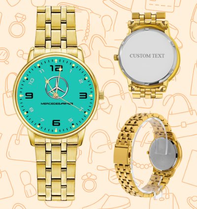 Mercedes Amg Turquoise Watch Gold Stainless Steel Mens Wrist Watch