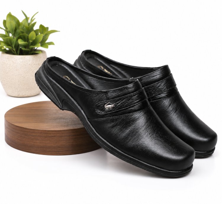 Mens Genuine Leather Slip-on Mule Sandals