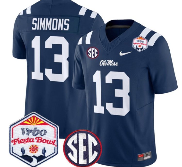 Austin Simmons 13 Ole Miss Rebels Football Jersey 2026 Fiesta Bow Vapor Patch All Stitched
