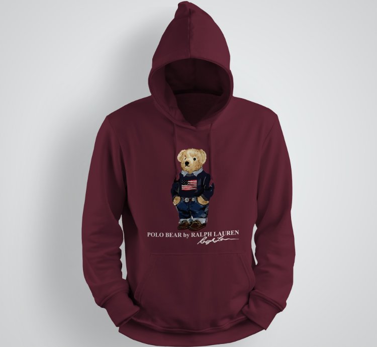 Classic Bear Hoodie Unisex Pullover Maroon