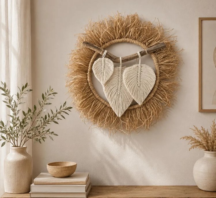Macrame Leaf Wall Hanging Boho Jute Rope Art Rustic Cotton Cord Decor