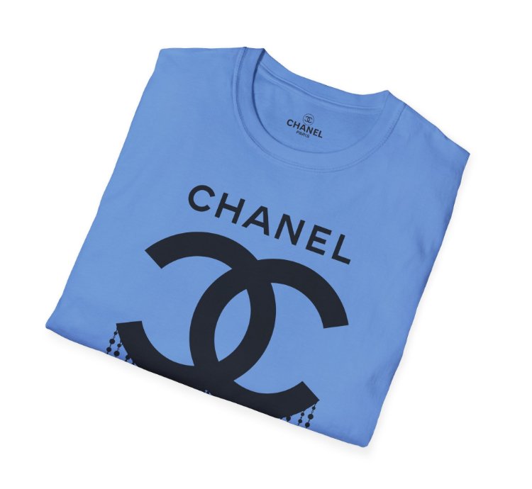 Chanel Logo Necklace Carolina Blue T-shirt - Size Usa