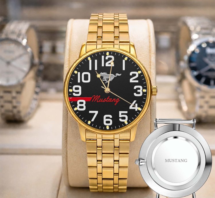 Ford Mustang Car Watch For Men Black Stainless Steel Strap Luxury Wristwatch
