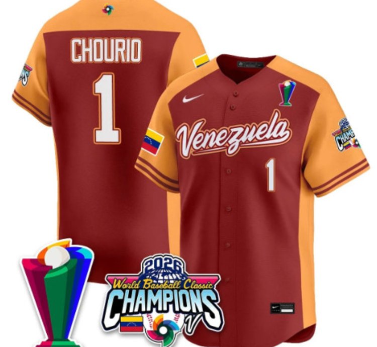 Jackson Chourio 1 Venezuela Baseball Jersey 2026 World Baseball Classic Champions Limited Stitched