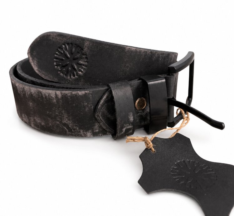 Handmade Genuine Cow Leather Belt Black Washing