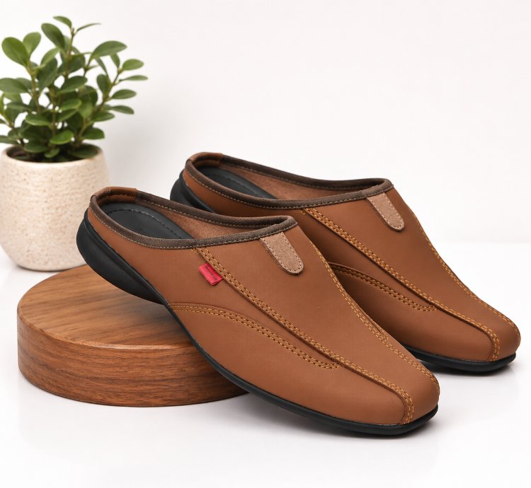 Mens Leather Slip On Mule Shoes Casual Comfort Sandals Lightweight Everyday Walking Footwear Gift For Him In Tan