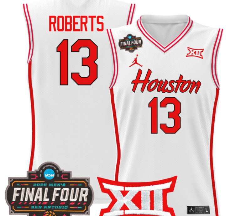 Jwan Roberts Jersey 13 Houston Cougars 2025 Final Four Patch Stitched White