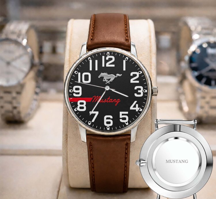 Ford Mustang Car Watch For Men Black Stainless Steel Strap Luxury Wristwatch