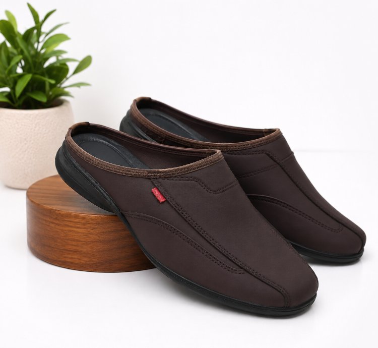 Mens Leather Slip On Mule Shoes Casual Comfort Sandals Lightweight Everyday Walking Footwear Gift For Him In Brown