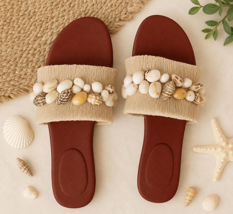 Seashell Sandals Women Boho Beach Slides Handmade Bali Coastal Summer Sandals Gift For Her