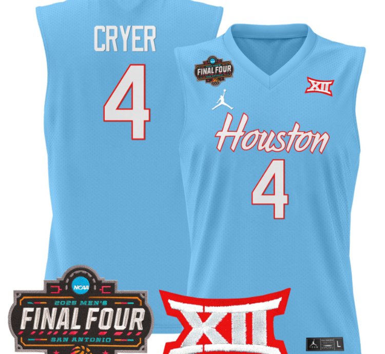 Lj Cryer Jersey 4 Houston Cougars 2025 Final Four Patch Stitched Blue