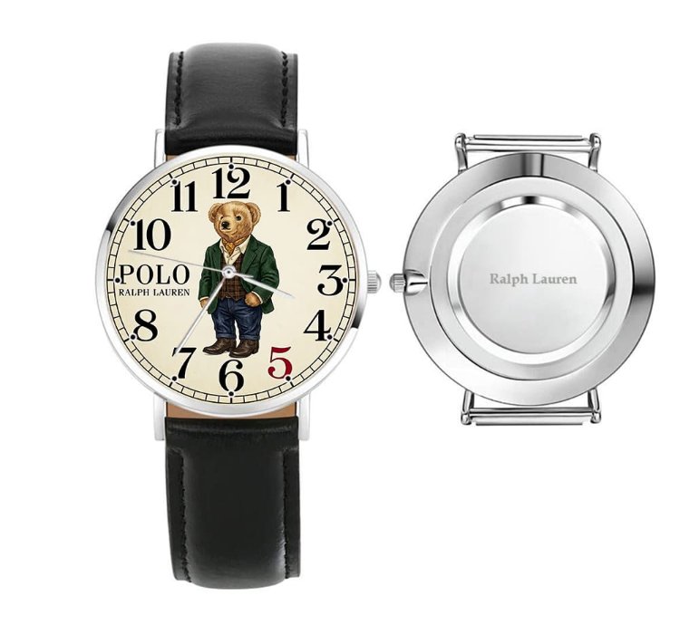 Elegant Ivy Style Teddy Bear Mens Wrist Watch221 Leather Black
