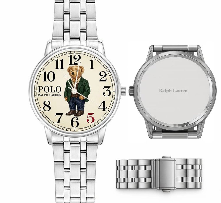 Elegant Ivy Style Teddy Bear Mens Wrist Watch221 Silver Steel
