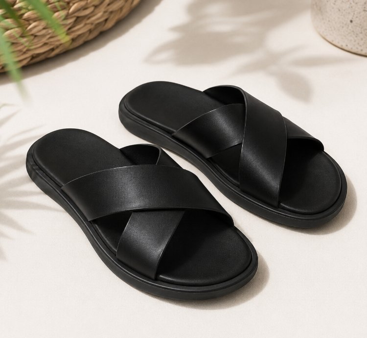 Mens Leather Slide Sandals Handmade Black Sandals